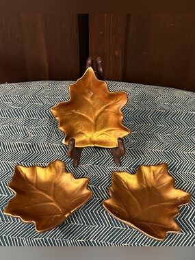 Pier 1 Imports • set of 3 bronze colored leaf dishes • ceramic • in box